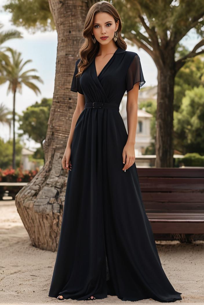 long empire waist bridesmaid dress with short flutter sleeves 149118