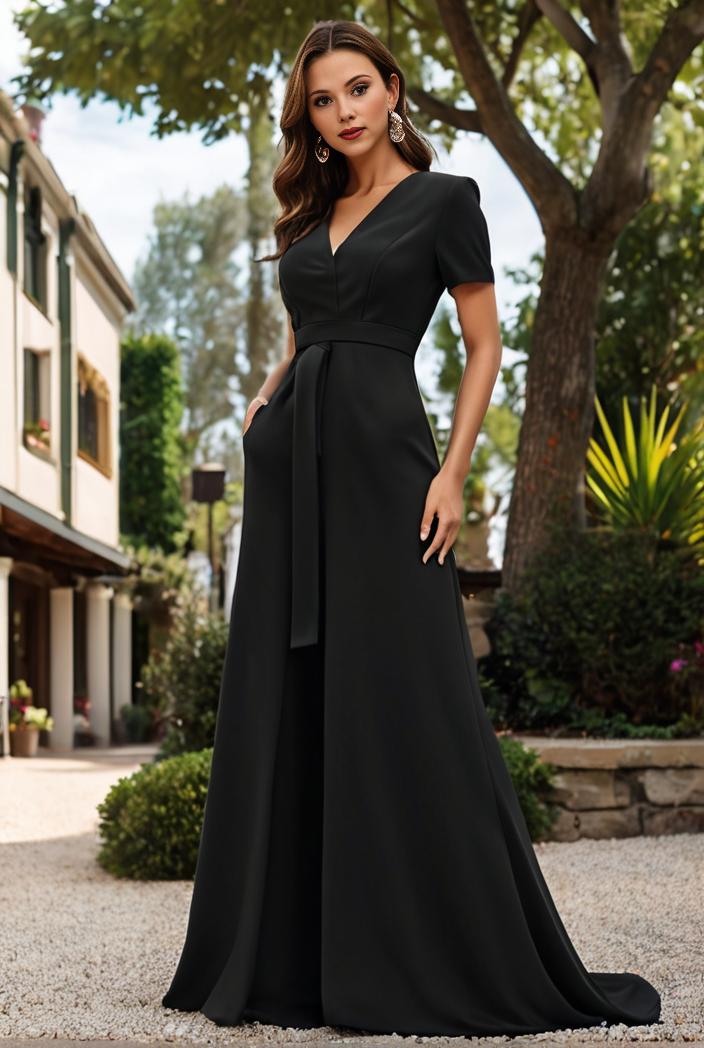 long empire waist bridesmaid dress with short flutter sleeves 149123