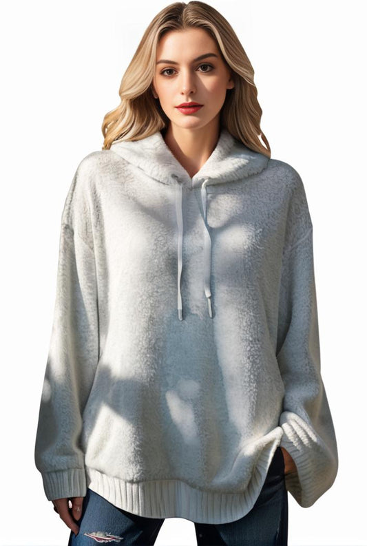 plus size casual hoodie women s plus solid ribbed long sleeve slight stretch hoodie drawstring sweatshirt 134084