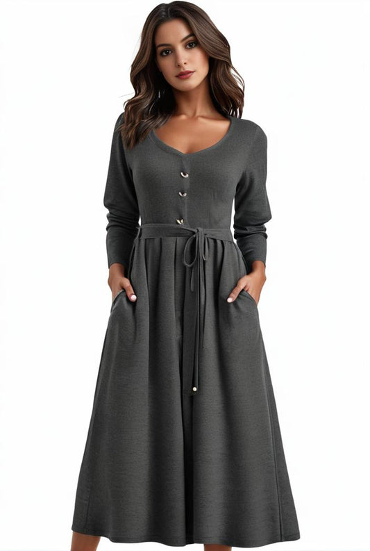 plus size elegant dress women s plus plain long sleeve layered heart ring decor round neck maxi dress 134298