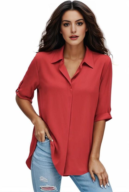 plus size formal shirt women s plus plain long sleeve turn down collar button up workwear shirt 134665