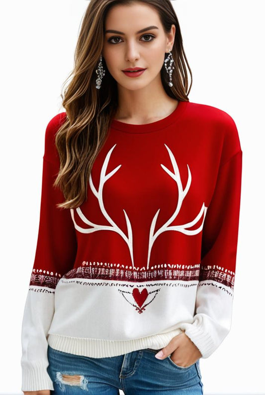 plus size christmas casual sweatshirt women s plus snowflake antler print long sleeve round neck medium stretch pullover top 104056
