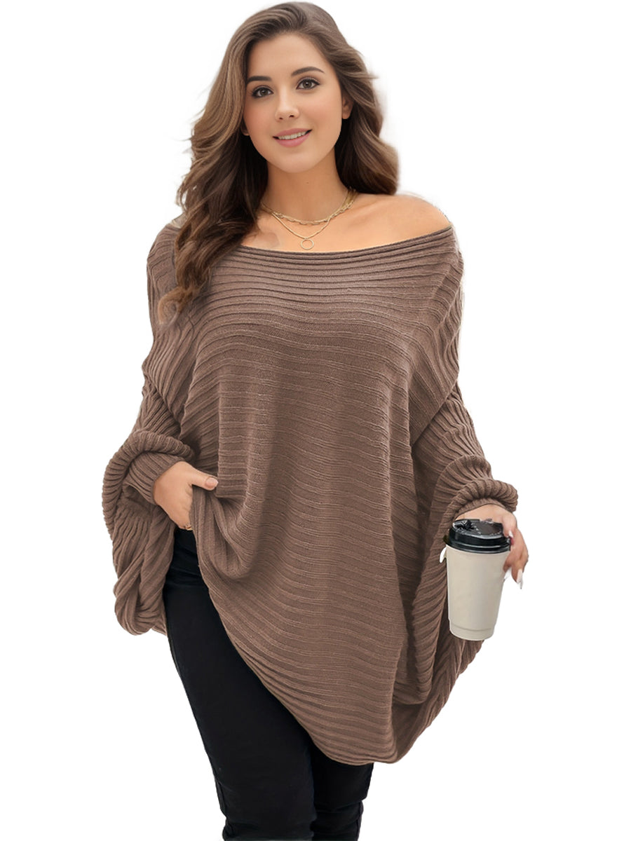Rib Knit Off Shoulder Batwing Sleeve Sweater for Plus Size Women
