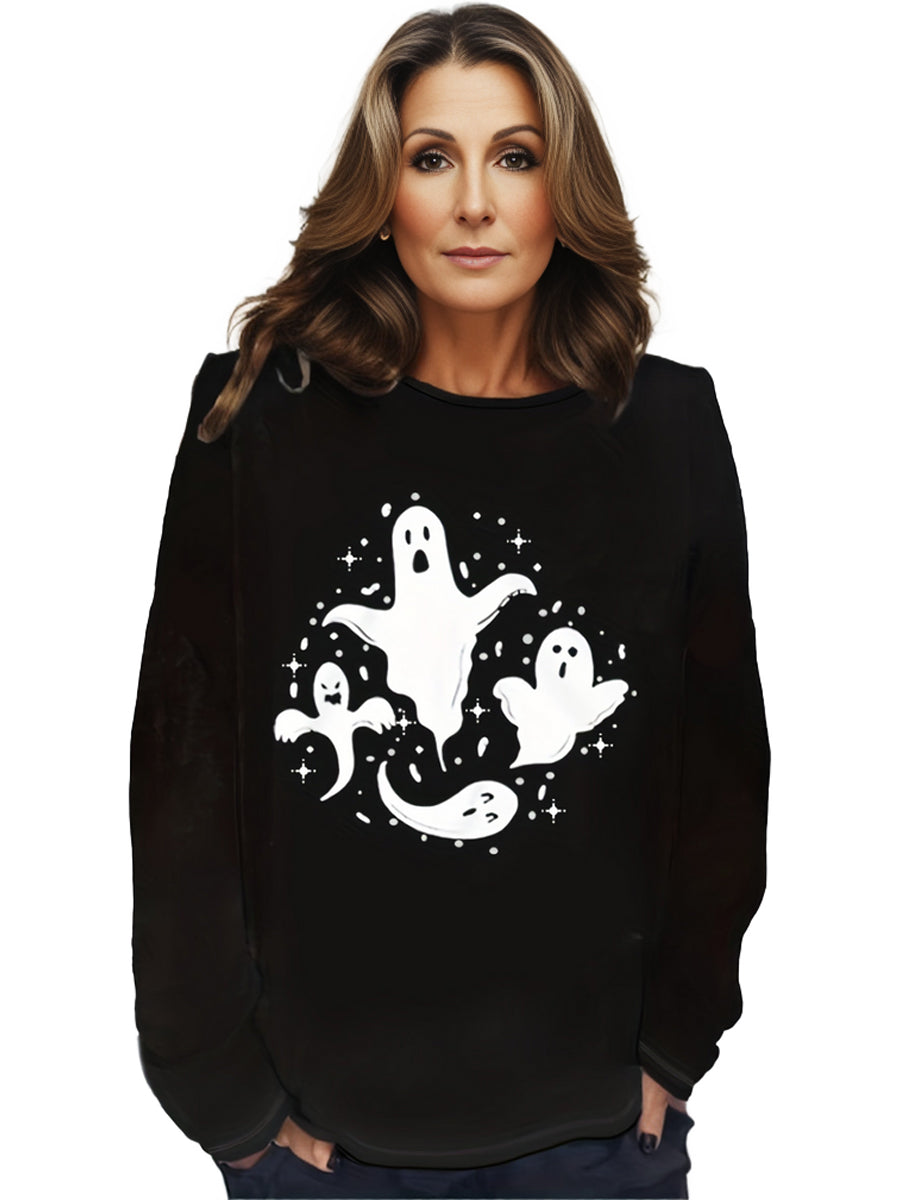 Spooky Stylish Plus Size Halloween Top with Cute Ghost & Candle Print