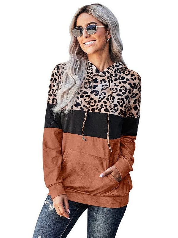 Leopard Print Women's Hoodie with Colorful Round Neck Pullover