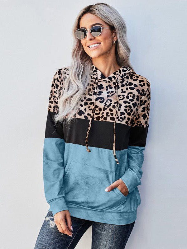 Leopard Print Women's Hoodie with Colorful Round Neck Pullover