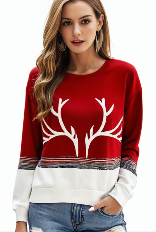 plus size christmas casual sweatshirt women s plus snowflake antler print long sleeve round neck medium stretch pullover top 122809