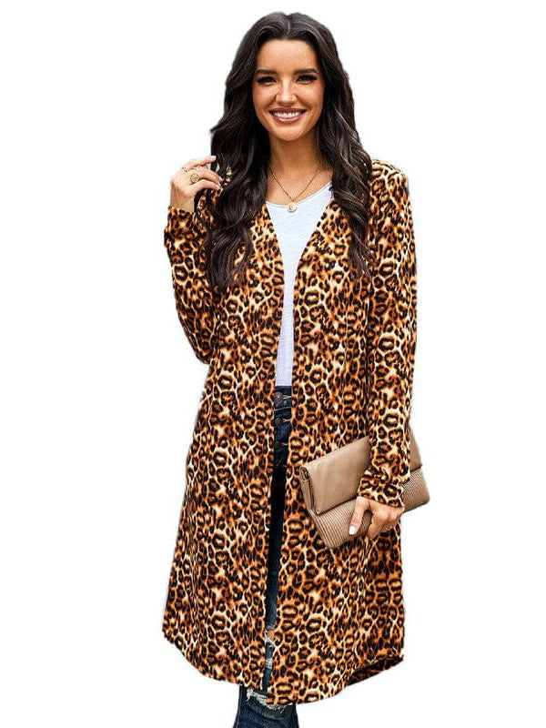 Women's Loose Knit Cardigan Coat with Contrasting Color Stitching