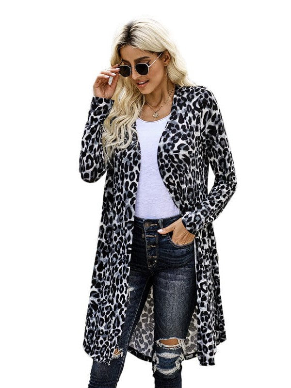 Women's Loose Knit Cardigan Coat with Contrasting Color Stitching