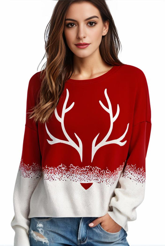 plus size christmas casual sweatshirt women s plus snowflake antler print long sleeve round neck medium stretch pullover top 143387