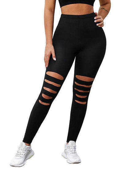 Leopard Print Slimming Leggings with Fashionable Holes and Cotton Blend Fabric - 2022 Trendy Nine-Quarter Women's Pants
