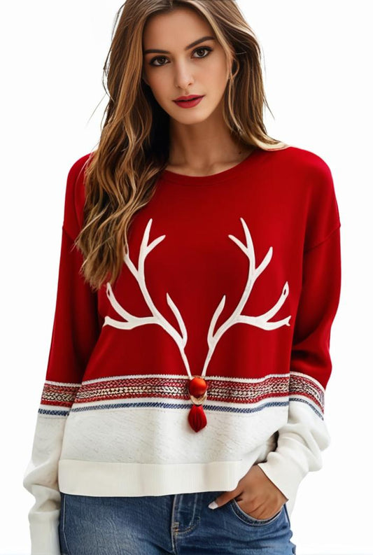 plus size christmas casual sweatshirt women s plus snowflake antler print long sleeve round neck medium stretch pullover top 112051