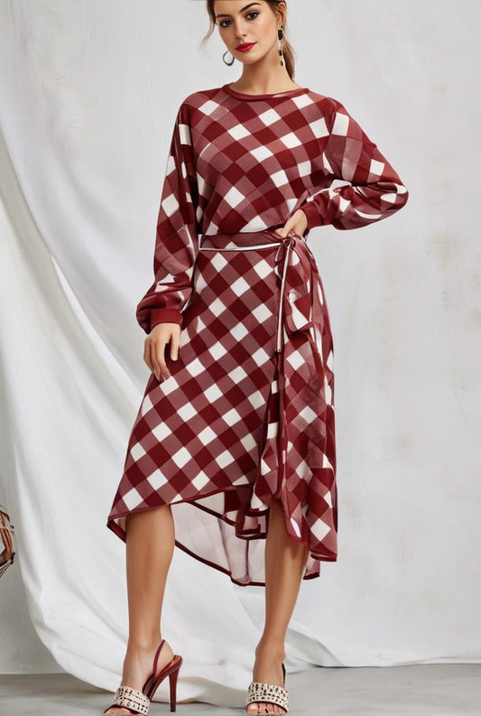 unique and chic style irregular polka dot long sleeve midi dress 120027