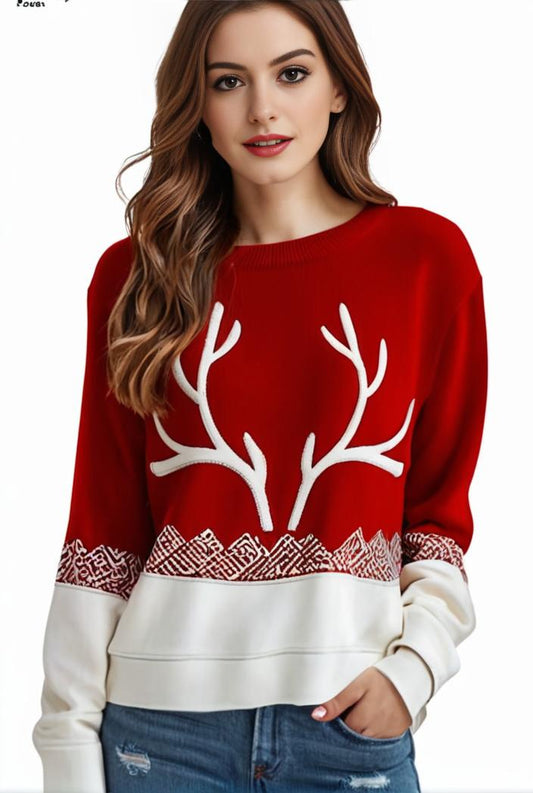 plus size christmas casual sweatshirt women s plus snowflake antler print long sleeve round neck medium stretch pullover top 115830