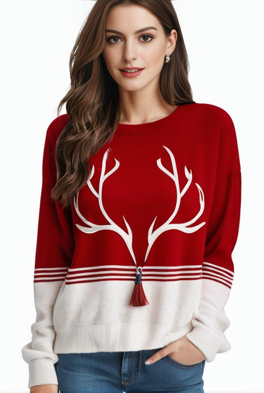plus size christmas casual sweatshirt women s plus snowflake antler print long sleeve round neck medium stretch pullover top 121892