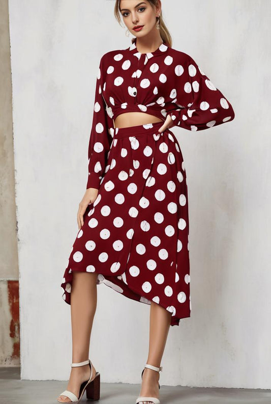 unique and chic style irregular polka dot long sleeve midi dress 138707