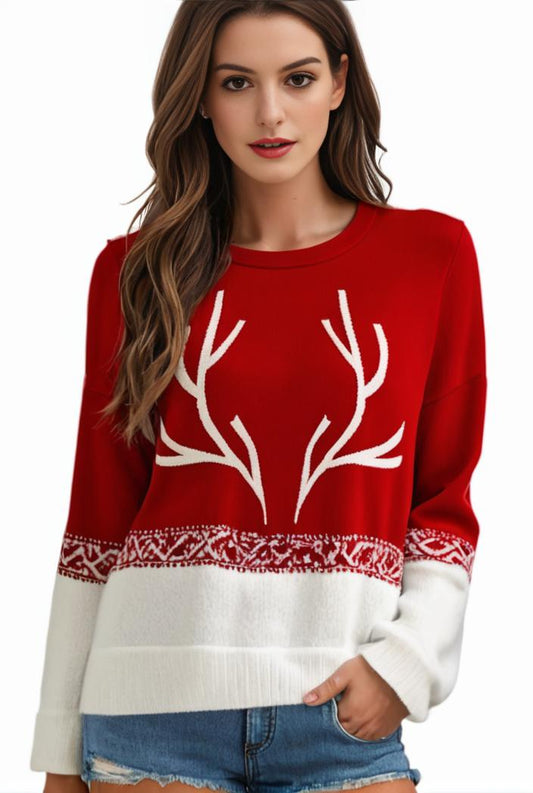 plus size christmas casual sweatshirt women s plus snowflake antler print long sleeve round neck medium stretch pullover top 149423