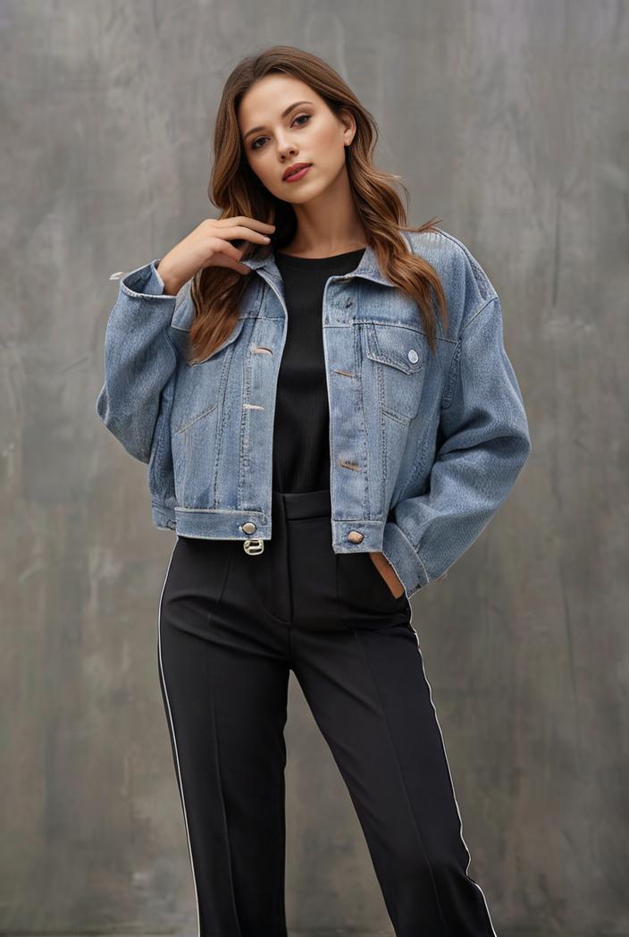 starry denim jacket with edgy details for women 118742