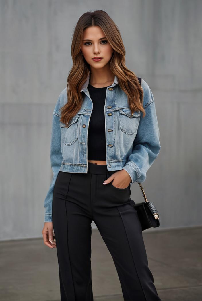 starry denim jacket with edgy details for women 118746