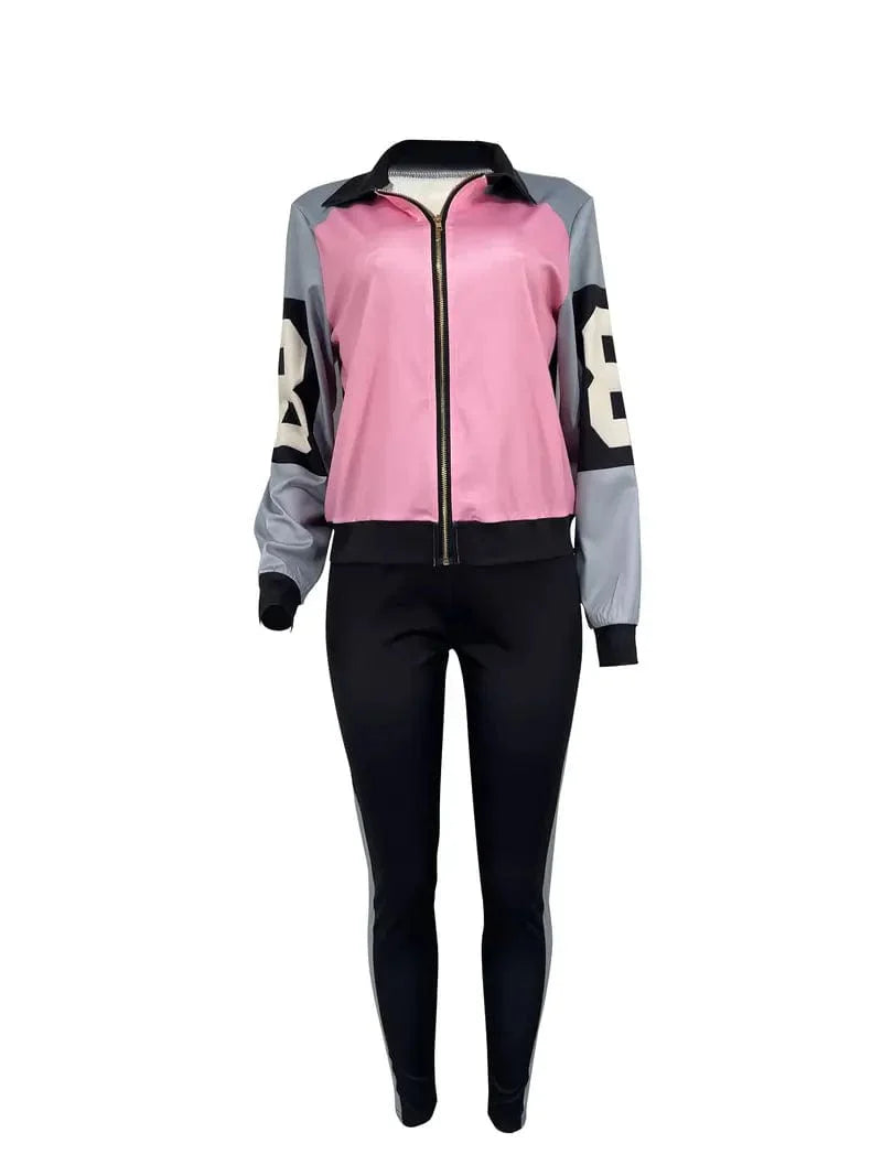 Stylish Color Block Jacket and Pants Set for Women - Fall & Winter Outfits