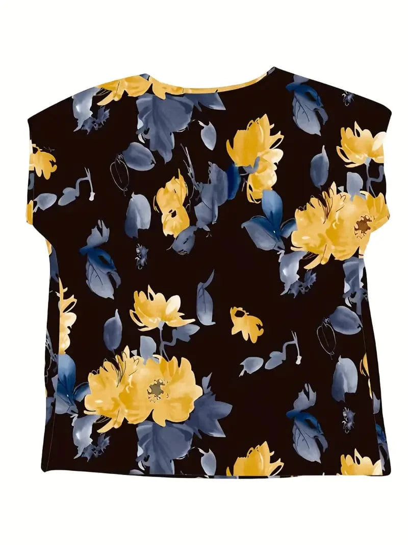 Floral Print Crew Neck T-Shirt for Women: Stylish Short Sleeve Tee for Spring & Summer