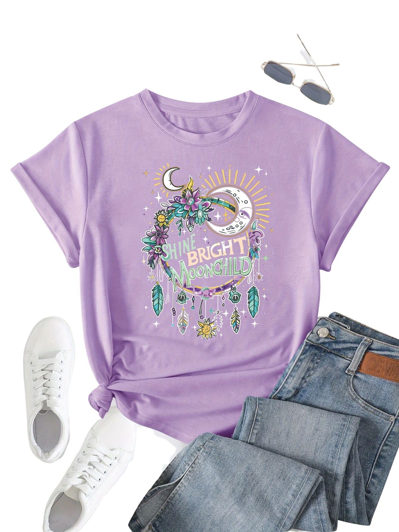 Floral Print T-shirt, Short Sleeve Crew Neck Casual Top For Summer & Spring, Women's Clothing