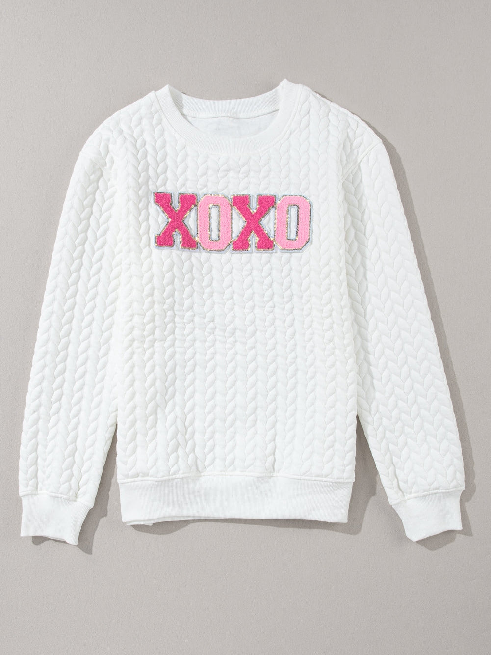 XOXO White Glitter Cable Knit Pullover Sweater