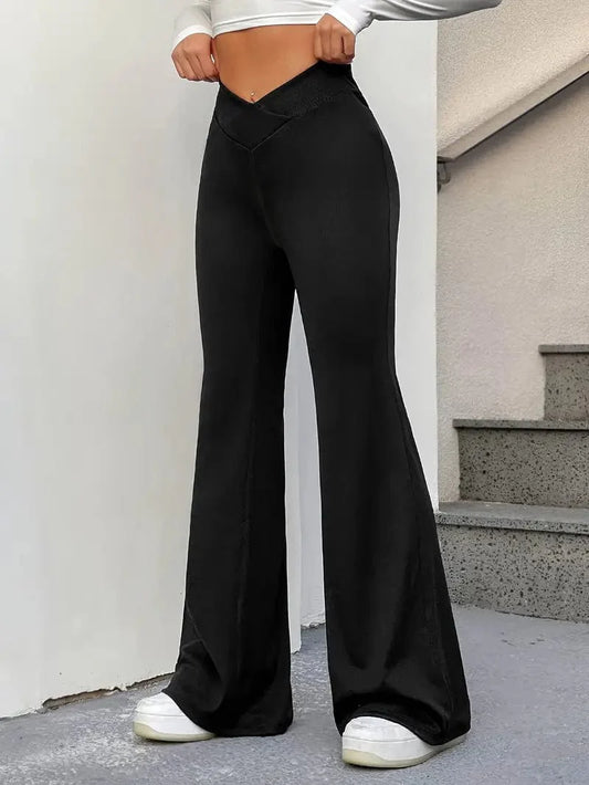 Flared Leg Trousers, Chic SlimFit Waist Pants Suitable for Any Weather, Women's Apparel