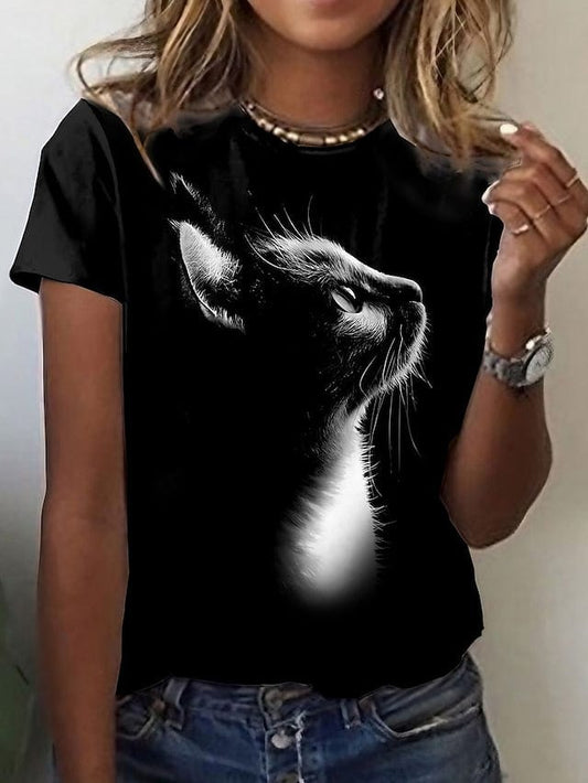 3D Black Cat Print Women's Short Sleeve T-shirt