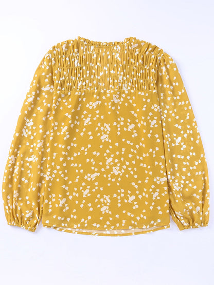 Yellow Floral V-Neck Crinkled Blouse for Early Fall