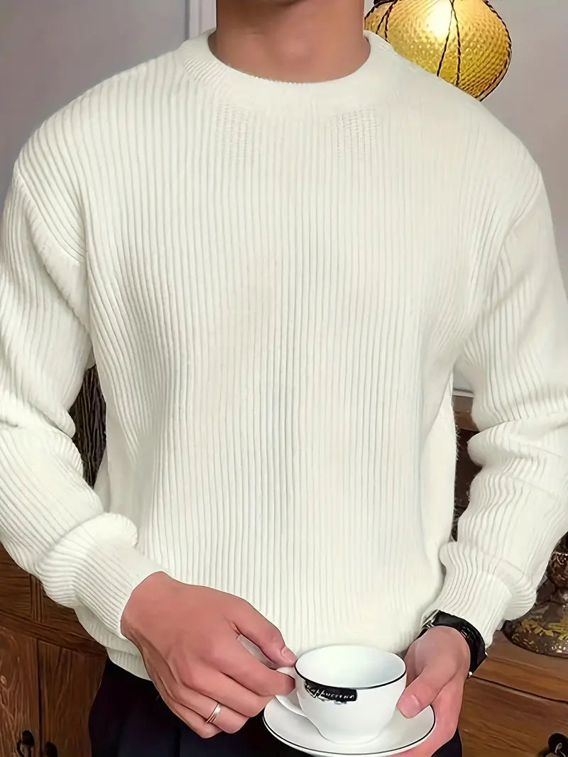 Men's Warm Knit Sweater with Crew Neck for Fall/Winter Casual Wear