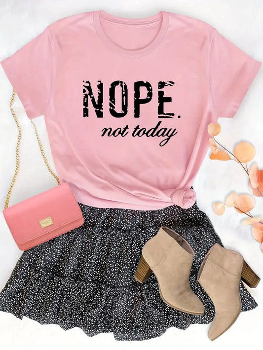 Today is Not the Day Cute Letter Print Graphic Tee, Cute Short Sleeve Crew Neck Shirt, Casual Everyday Tops, Women's Apparel