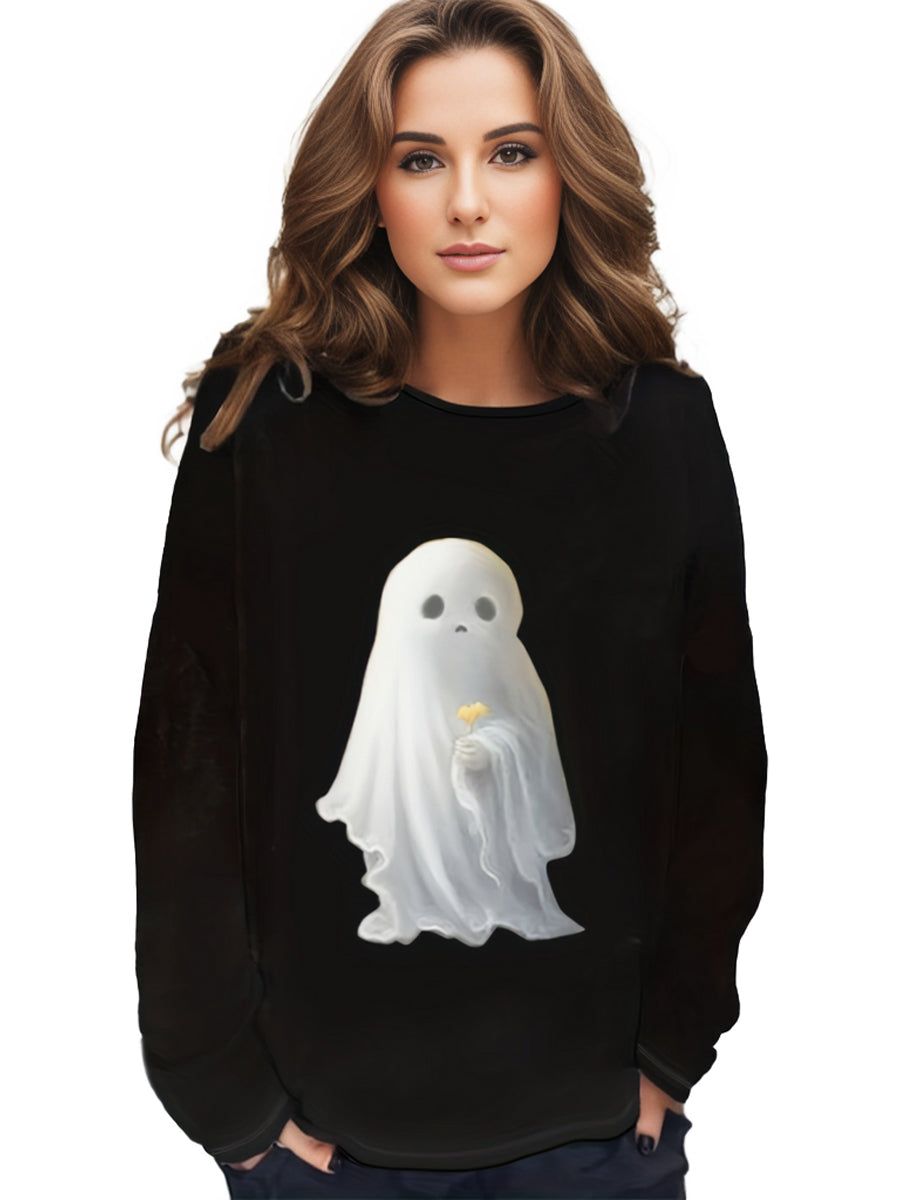 Spooky Stylish Plus Size Halloween Top with Cute Ghost & Candle Print