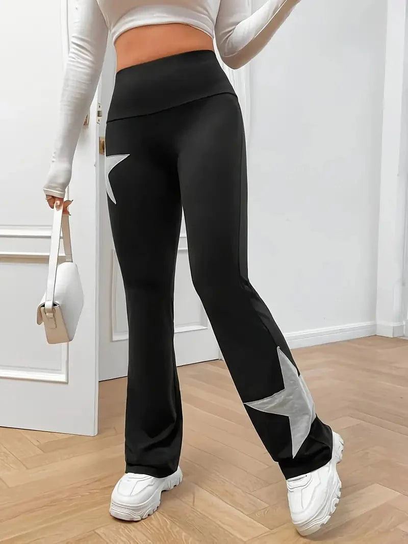 Star Flare Leg Pants with High Waist - Stylish Women's Clothing