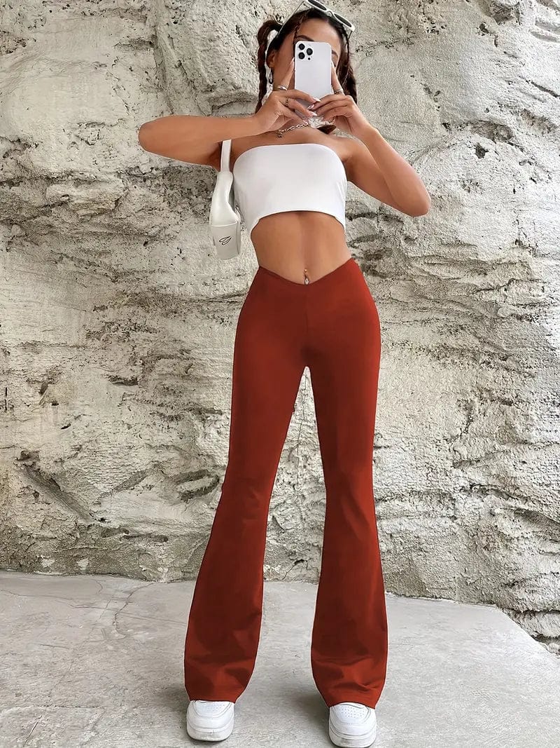 Flare Leg Casual Pants with Elastic Waistband, Women's Loose Fit Bottoms