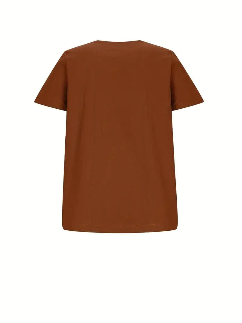 Solid Buttons Short Sleeve T-shirt - Women's Casual Crew Neck Summer Tee