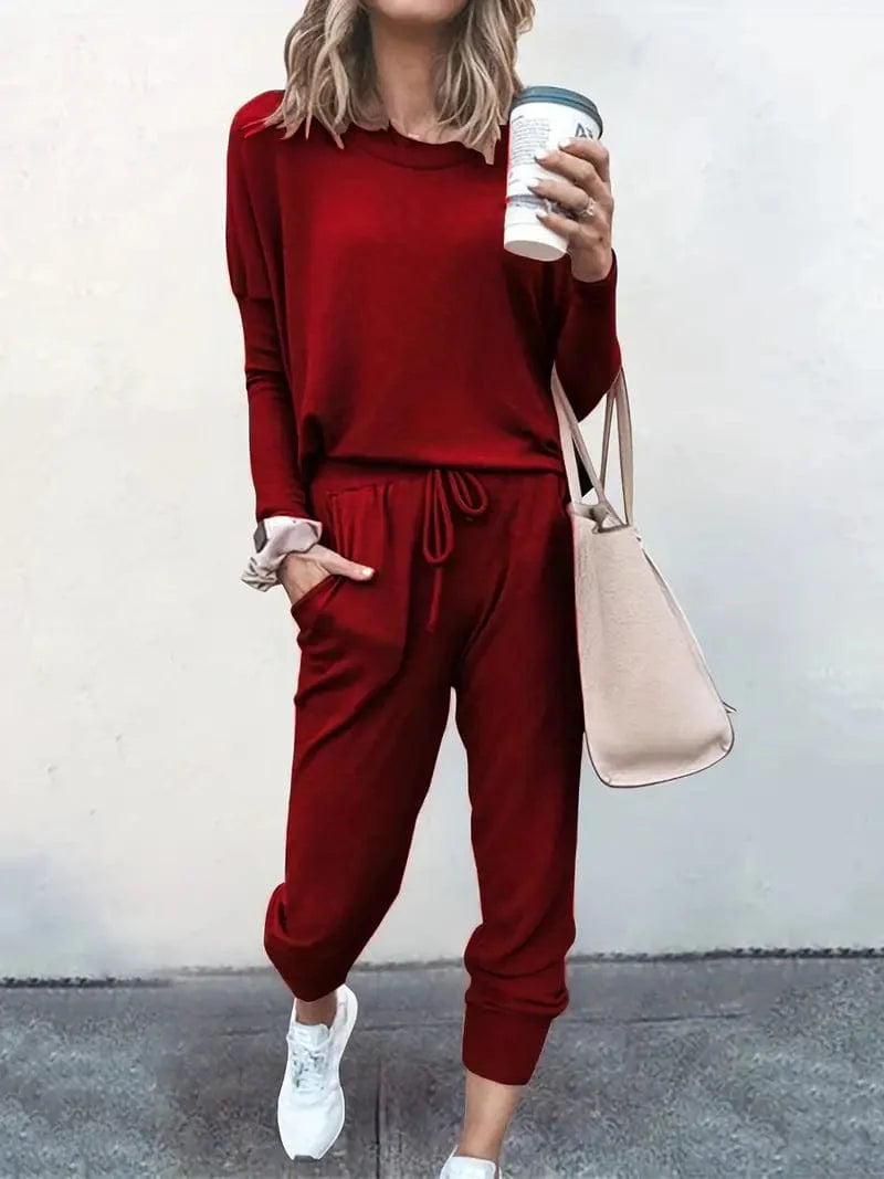 Women's Long Sleeve T-shirt and Drawstring Pants Two-piece Set