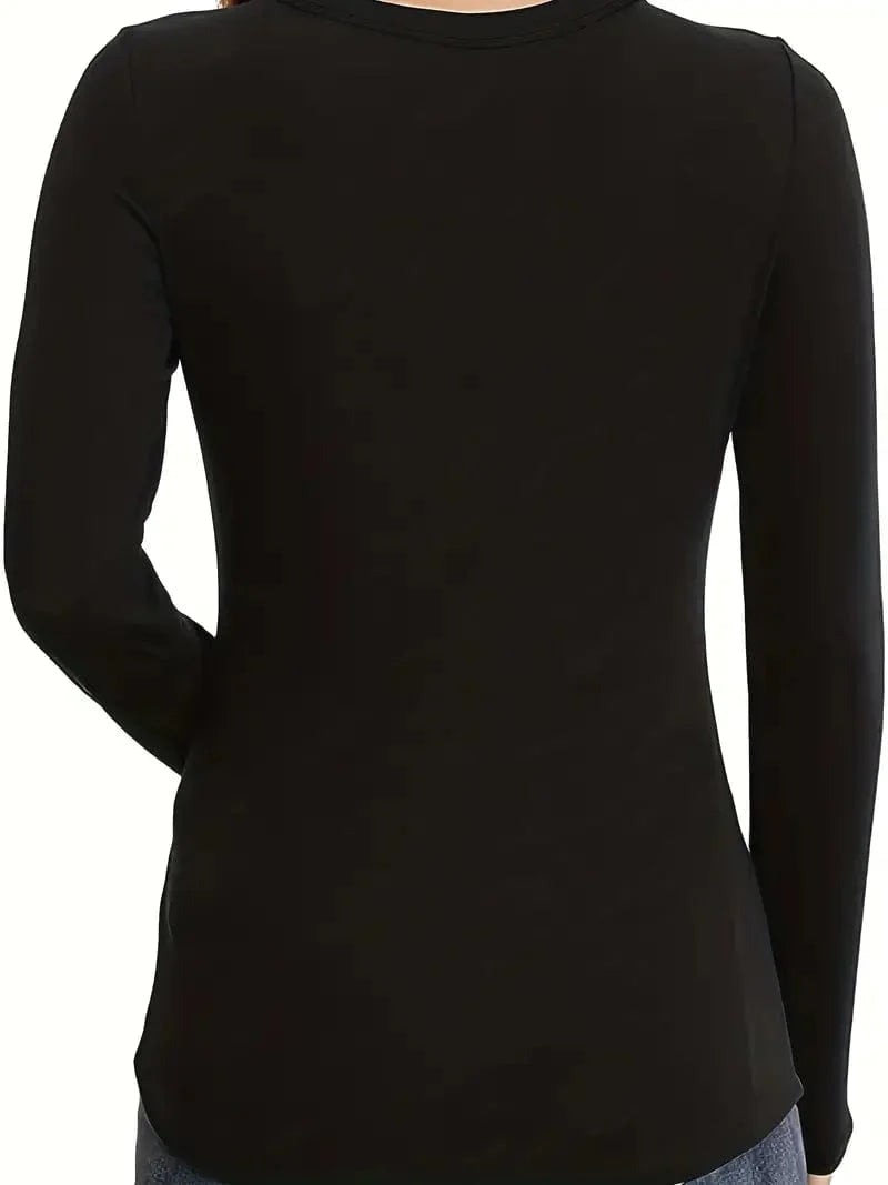 Fitted Crew Neck Top with Long Sleeves and Ribbed Texture