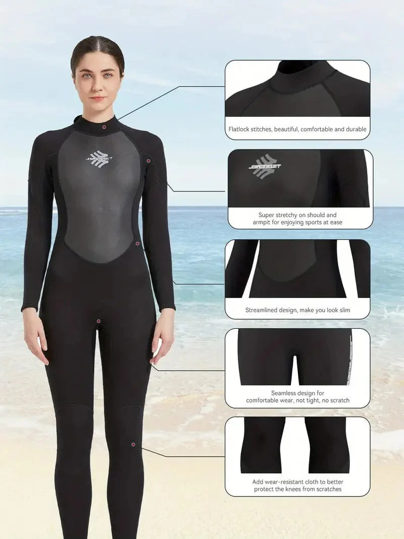 High Neck Women's Diving Wetsuit - Long Sleeve Sporty Swimwear & Clothing