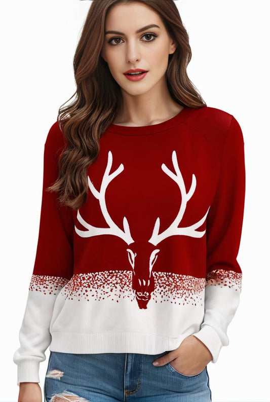 plus size christmas casual sweatshirt women s plus snowflake antler print long sleeve round neck medium stretch pullover top 136380