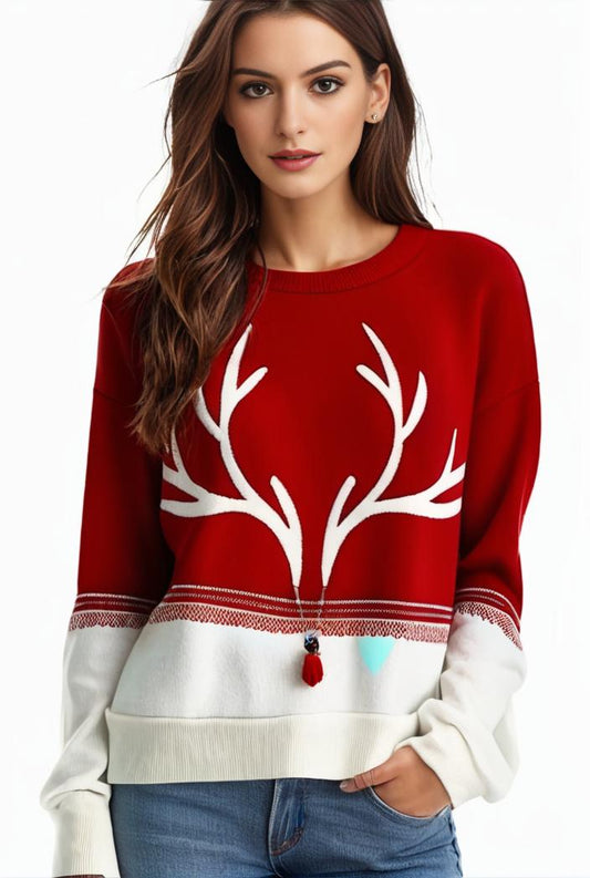 plus size christmas casual sweatshirt women s plus snowflake antler print long sleeve round neck medium stretch pullover top 136383