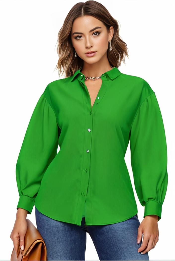 plus size casual blouse women s plus solid button up lantern sleeve turn down collar nipped waist blouse 138972