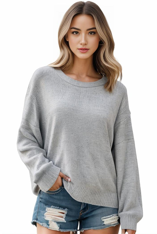 plus size casual sweater women s plus solid long sleeve round neck slight stretch loose sweater 139282