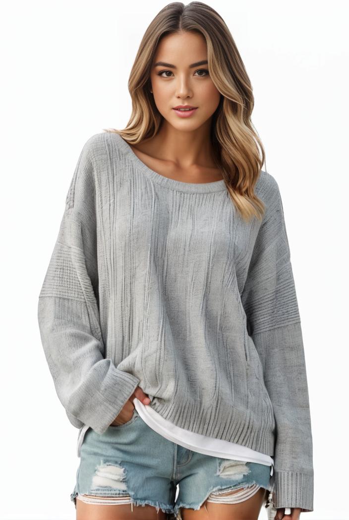 plus size casual sweater women s plus solid long sleeve round neck slight stretch loose sweater 139285