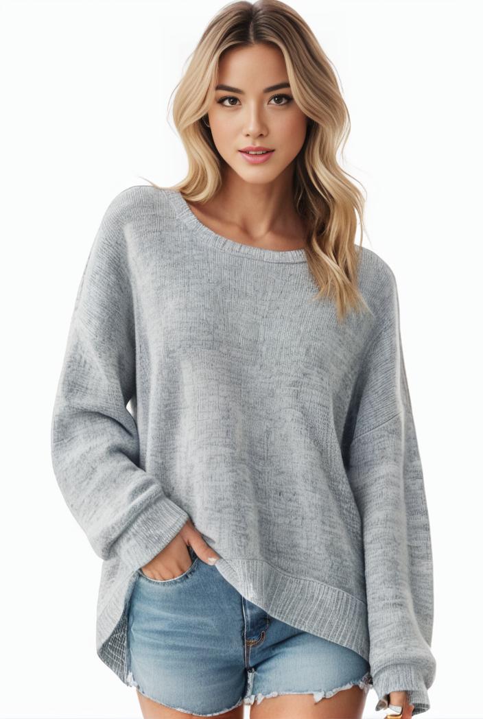 plus size casual sweater women s plus solid long sleeve round neck slight stretch loose sweater 139286