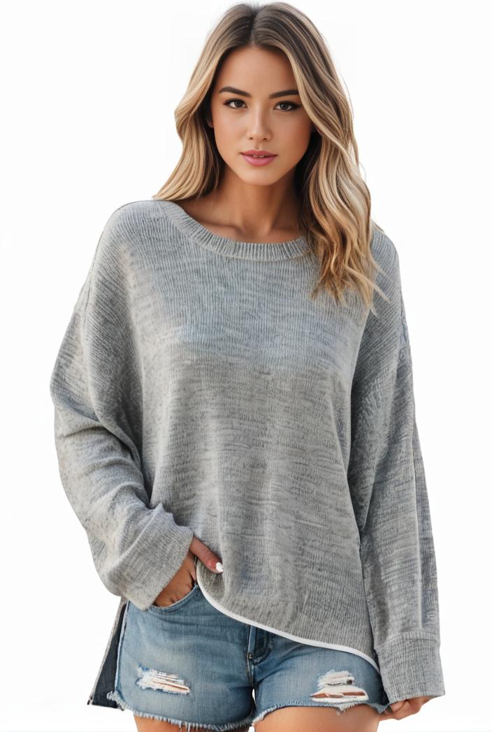 plus size casual sweater women s plus solid long sleeve round neck slight stretch loose sweater 139287