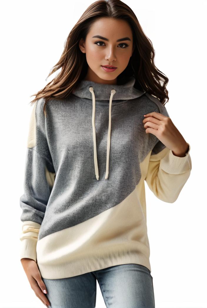 plus size casual sweatshirt women s plus colorblock long sleeve hooded drawstring slight stretch sweatshirt 139307
