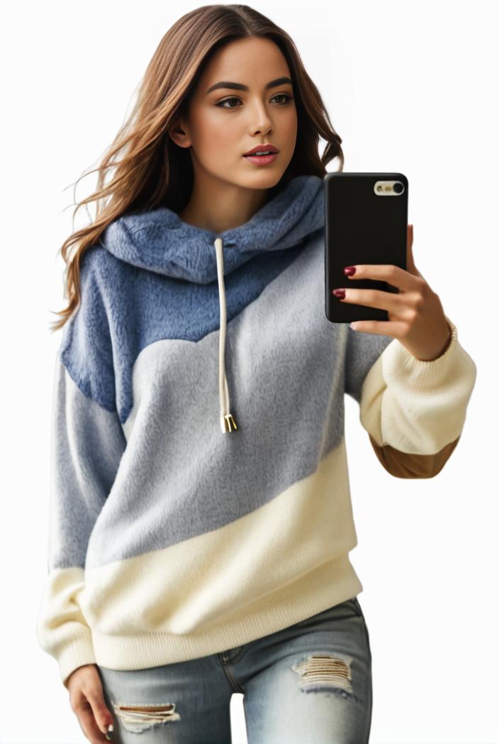 plus size casual sweatshirt women s plus colorblock long sleeve hooded drawstring slight stretch sweatshirt 139317