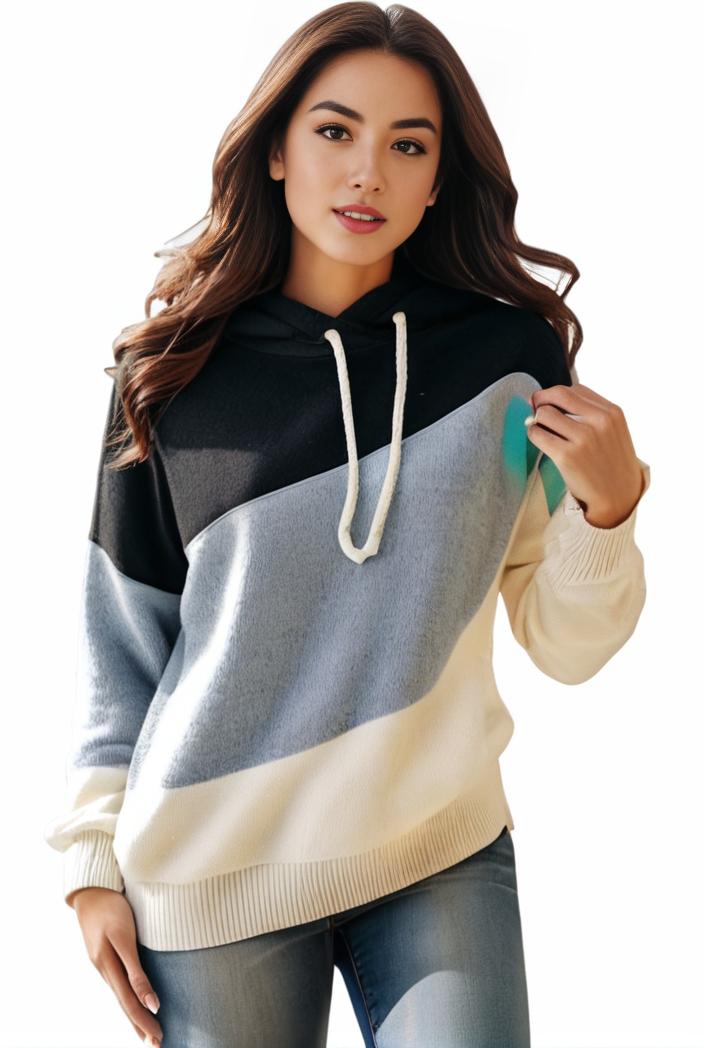 plus size casual sweatshirt women s plus colorblock long sleeve hooded drawstring slight stretch sweatshirt 139322
