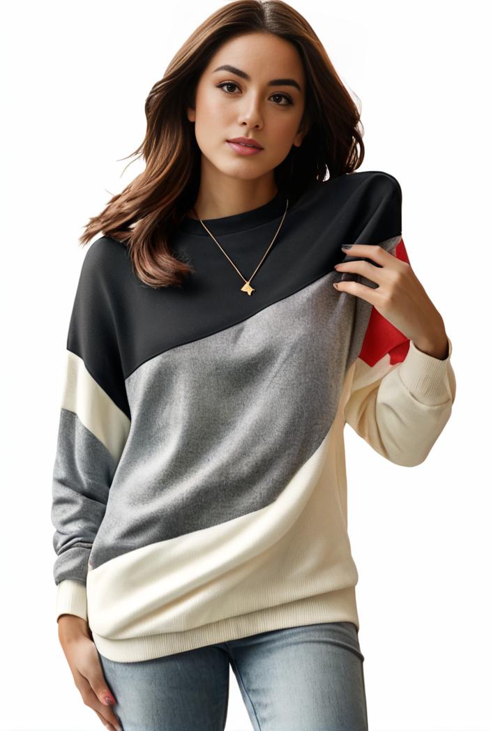 plus size casual sweatshirt women s plus colorblock long sleeve hooded drawstring slight stretch sweatshirt 139323